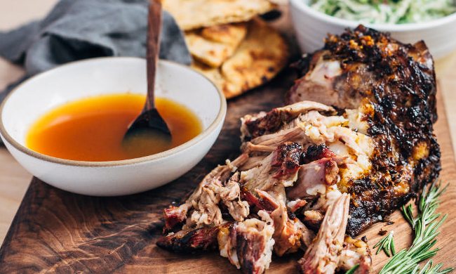 Pulled Barbecued American Lamb Shoulder with Lemon and Herb Fennel Slaw